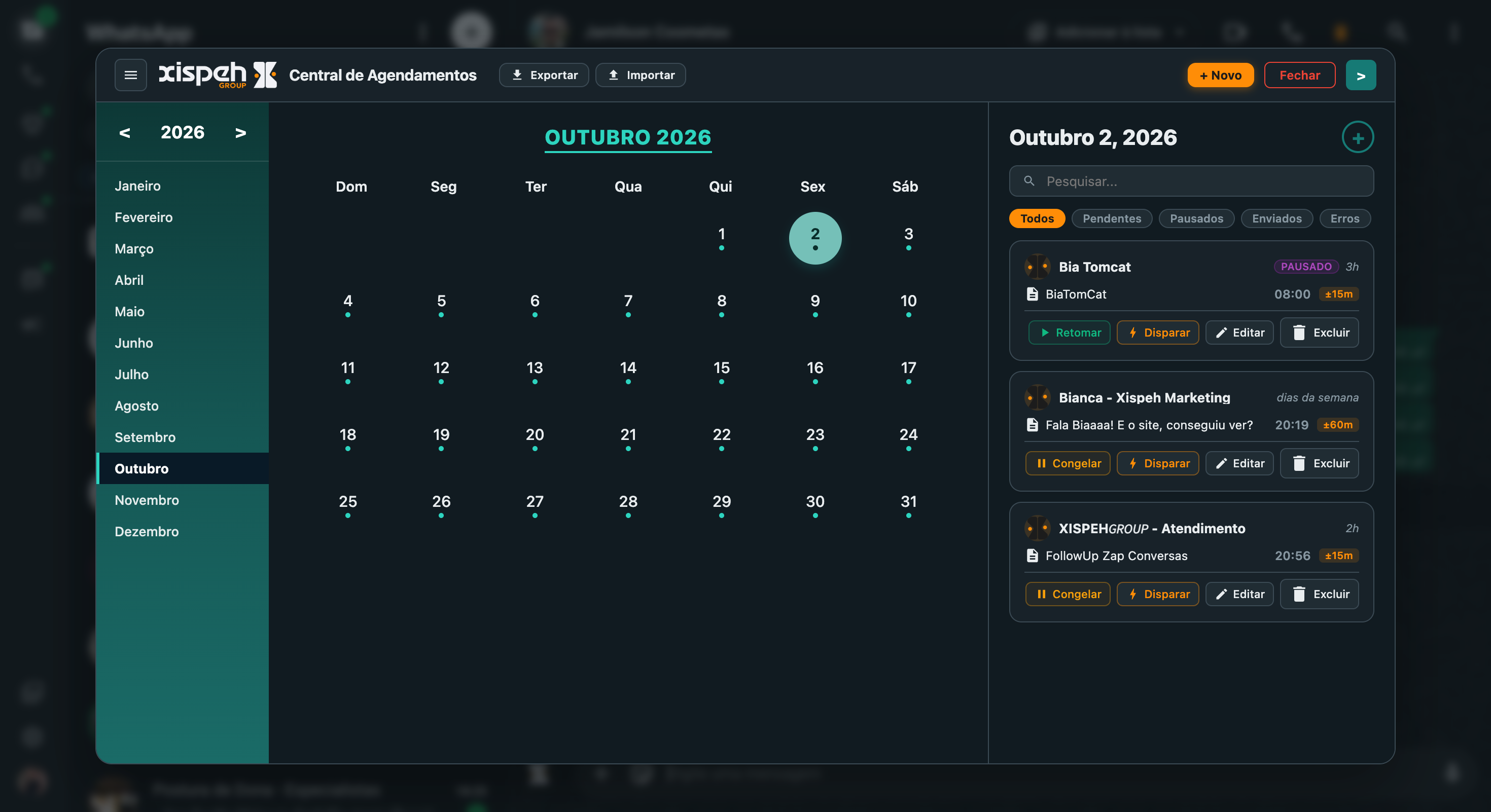 Central Geral de Agendamentos e Calendário Mensal